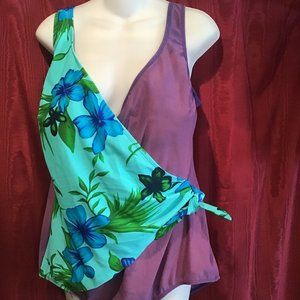 Women's Cross Body Swim Suit Tropical Tie Size 22